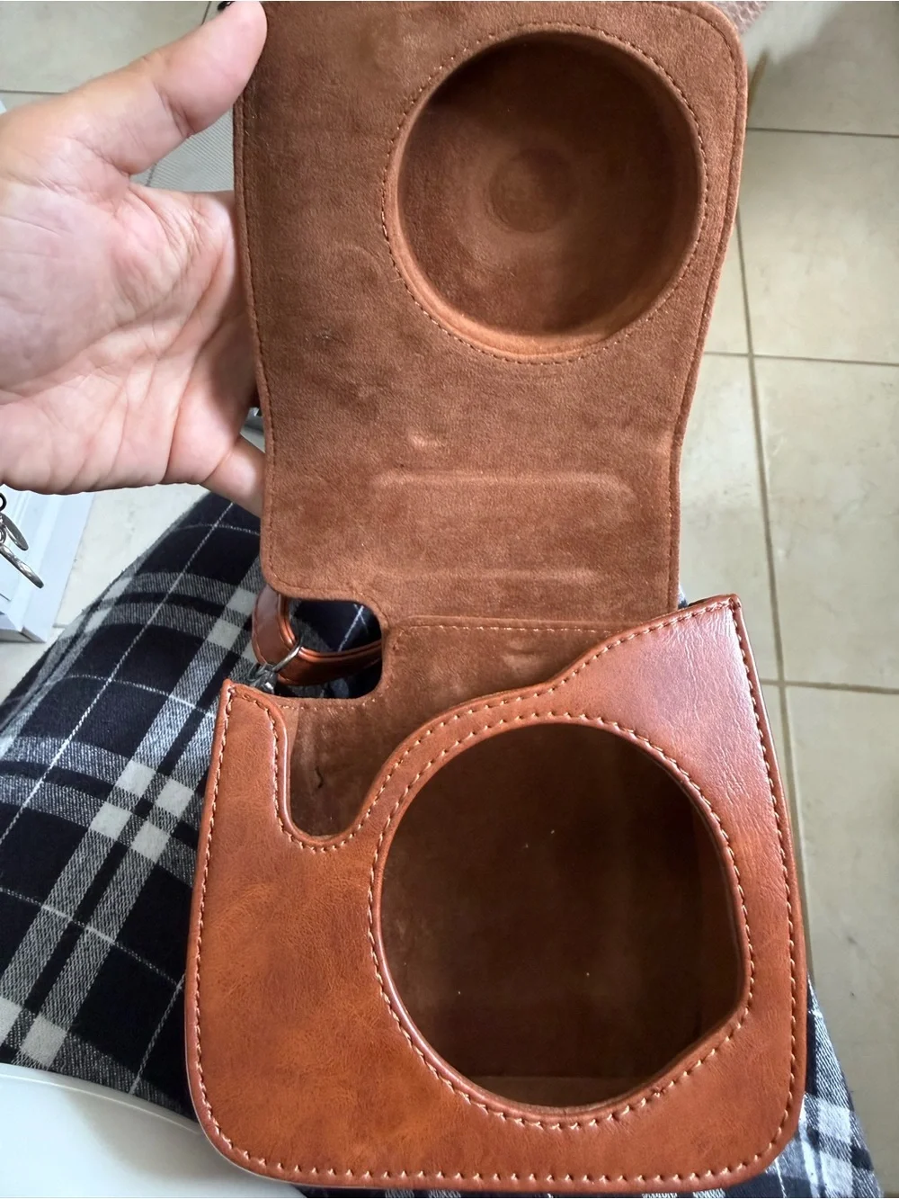 Brown PU Leather Instax Camera Bag Case with Detachable Strap EUC Instax Mini 8